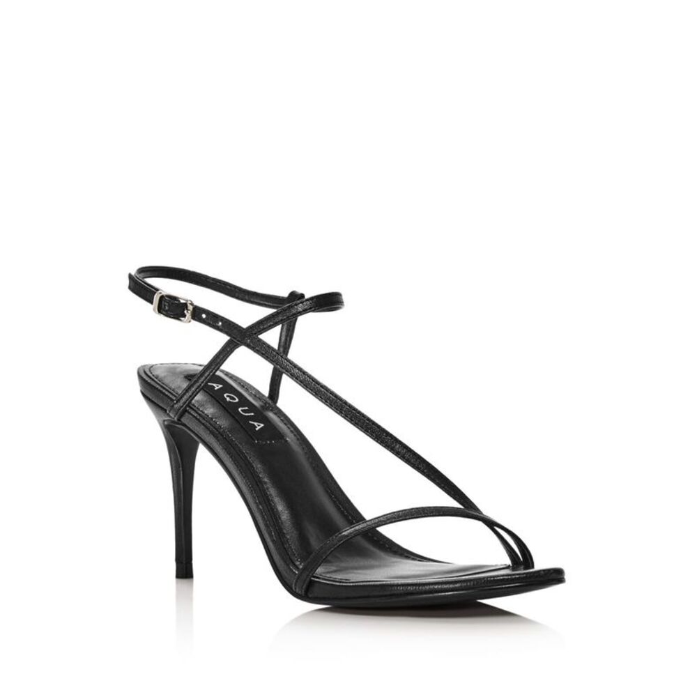 AQUA Womens Black Strappy Padded Ron Round Toe Stiletto Slingback Sandal 10 M